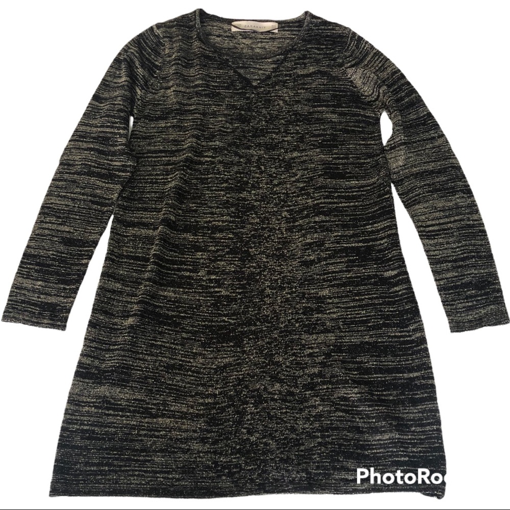 Zara knit black gold long sleeve mini dress